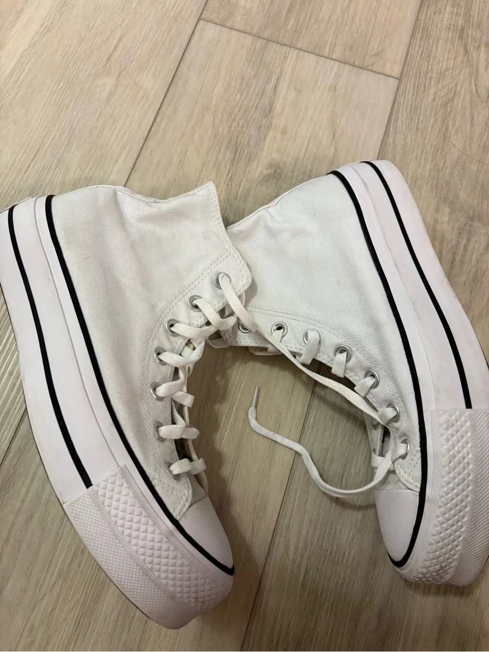 Converse High Top Platform Sneakers - White with Black Trim